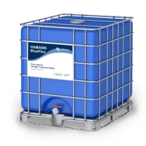 HAMANN BlueFloc IBC container with large-volume 2-in-1 flocculant for optimized wastewater treatment. Efficient, sustainable, and ready to use.